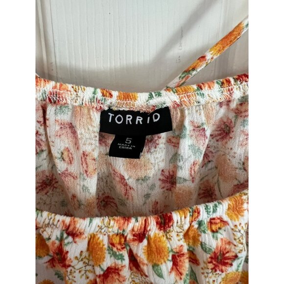 Torrid Orange Mini Floral Square Top Blouse Flowy Boho Coastal Fall 5 5X - Picture 4 of 8